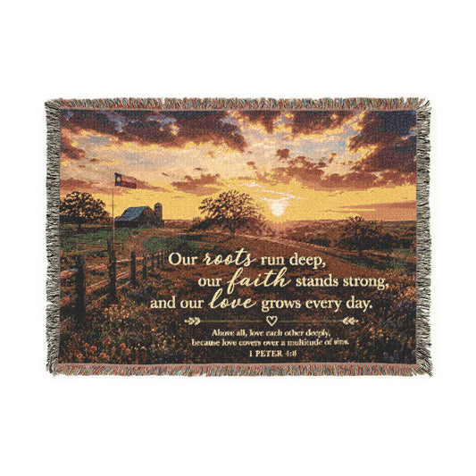 Sunrise Farm Landscape Woven Blanket | Inspirational Scripture Quote